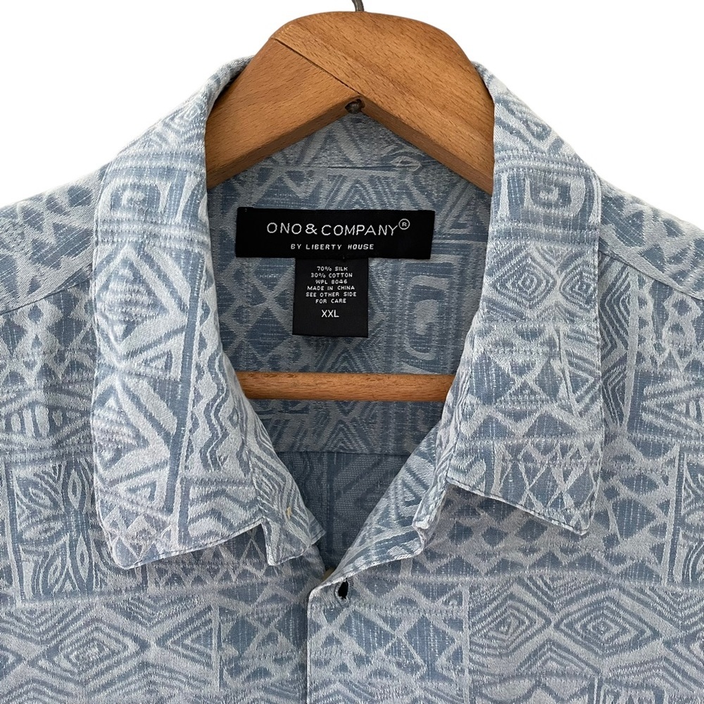 Ono & Company By Liberty House Silk Blend Hawaiian Button Up Shirt Aztec XXL - Picture 2 of 7